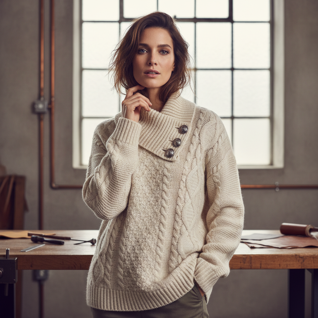 A beautiful French woman wearing a stylish, fashionable sweater.