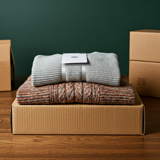 Packed and folded premium knitwear with branded shipping boxes
