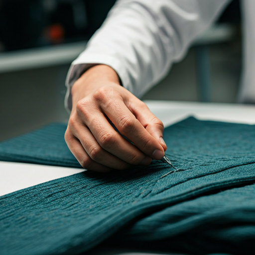 Quality inspector checking stitching of a sweater