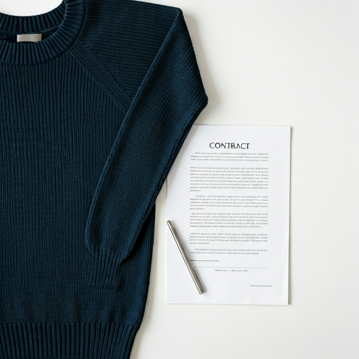 Sample sweater review alongside a production contract